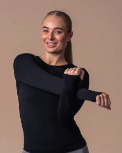 Balance Herringbone Seamless LS Black Marl