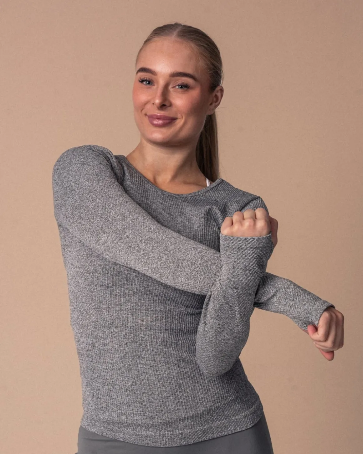 Balance Herringbone Seamless LS Green Basil Marl