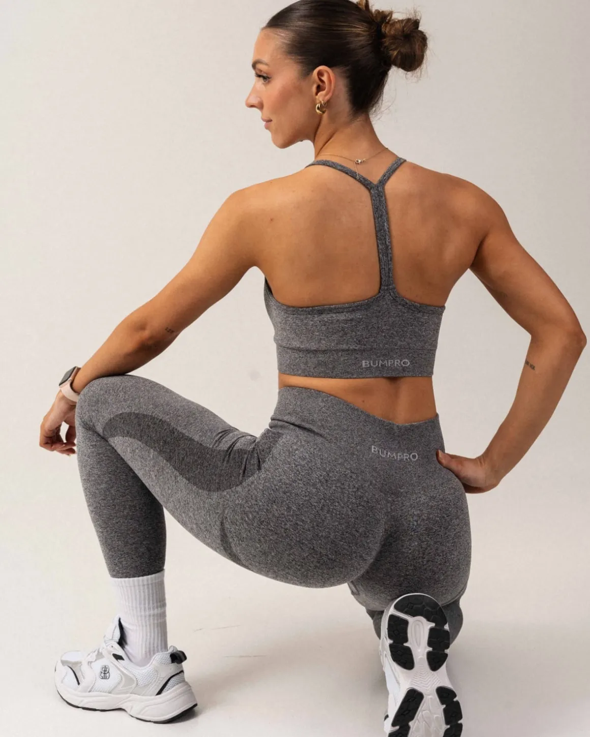 Beam Clean Bra + Beam Scrunch Tights Black Marl SET