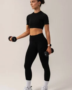 Beam Clean Super Crop Tee + Beam Scrunch Tights Black SET