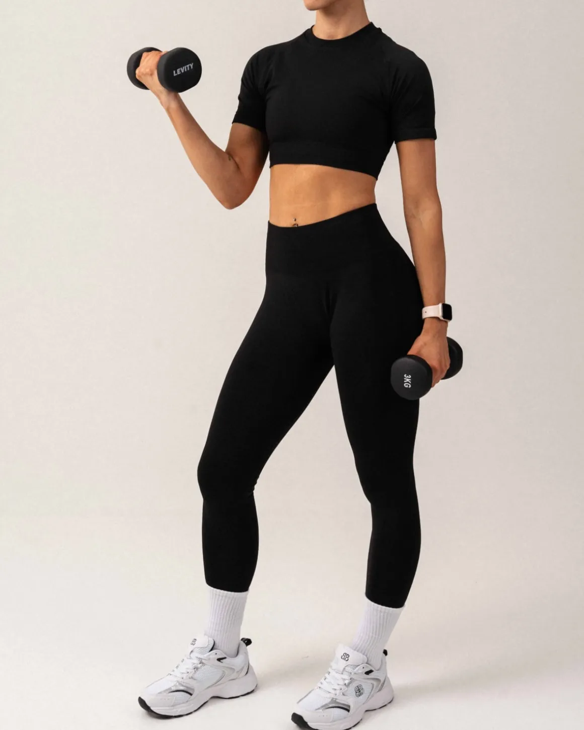 Beam Clean Super Crop Tee + Beam Scrunch Tights Black SET