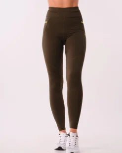 Conquer Running Pocket Tights Green Forest