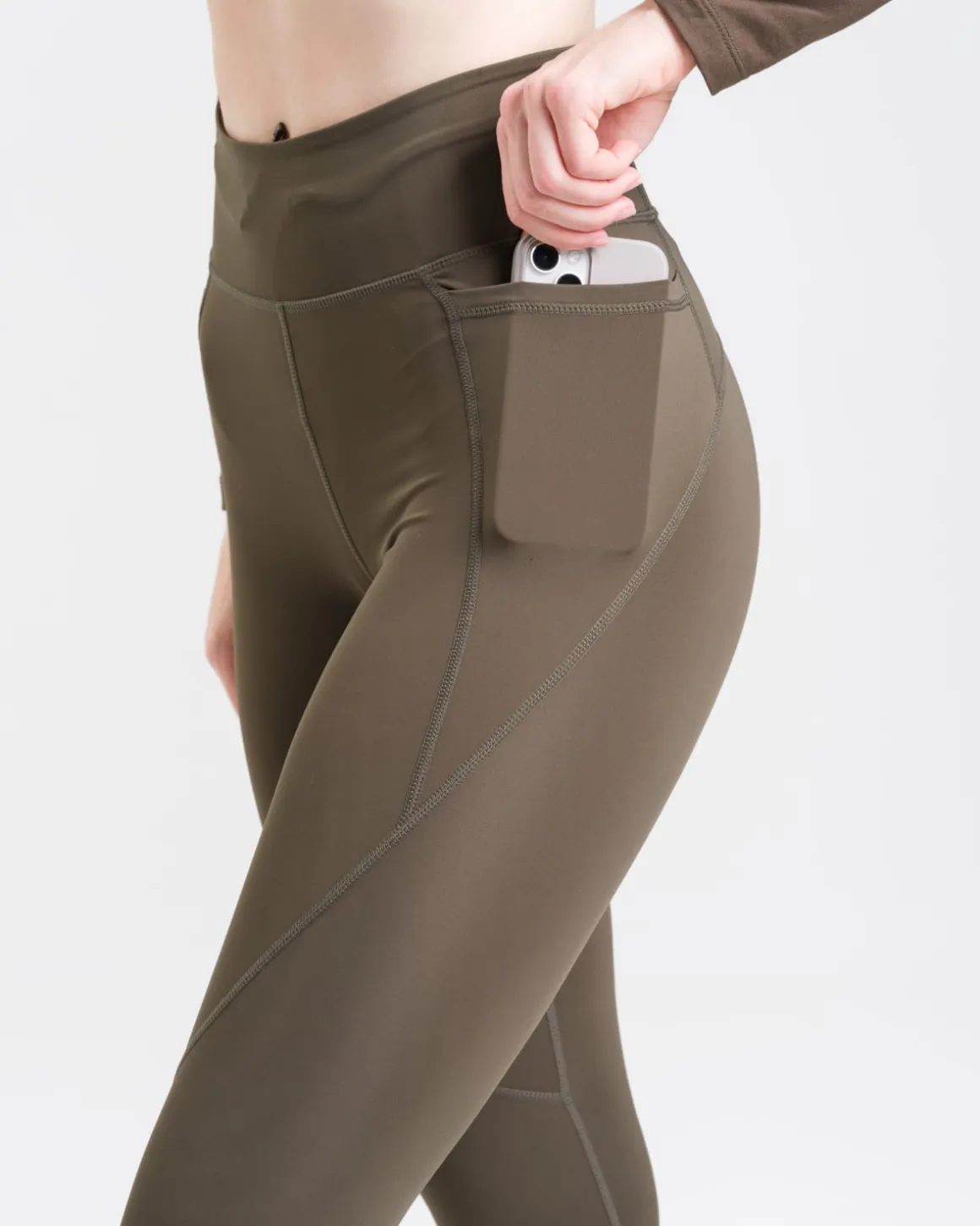 Conquer Running Pocket Tights Green Forest