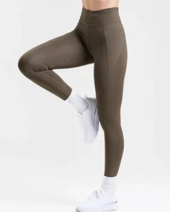 Conquer Running Pocket Tights Green Forest