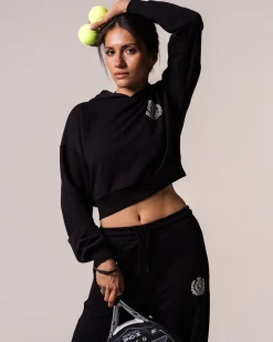 Crop Hoodie + Straight Sweatpants Black SET