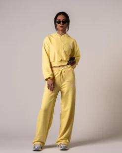 Crop Hoodie + Straight Sweatpants Yellow Lemon