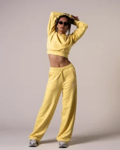 Crop Hoodie + Straight Sweatpants Yellow Lemon