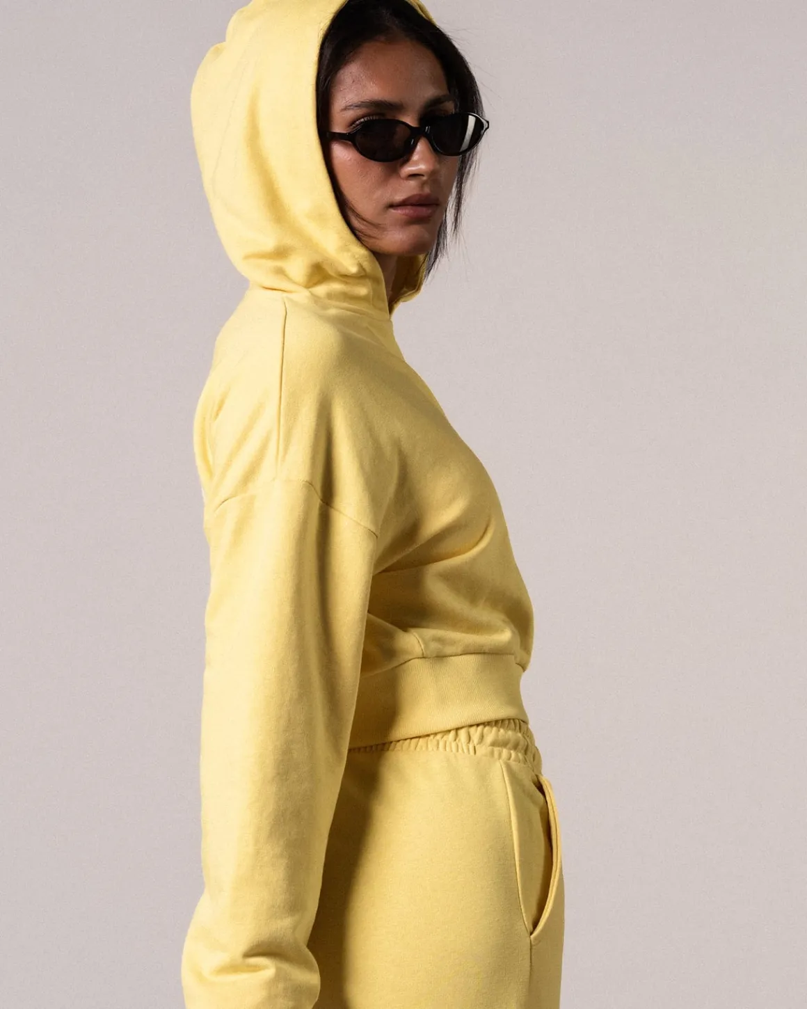 Cropped Hoodie Loopback Yellow Lemon