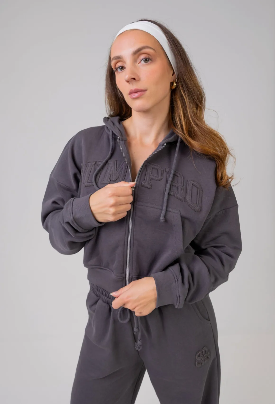 Cropped Hoodie + Straight Sweatpants Grey SET