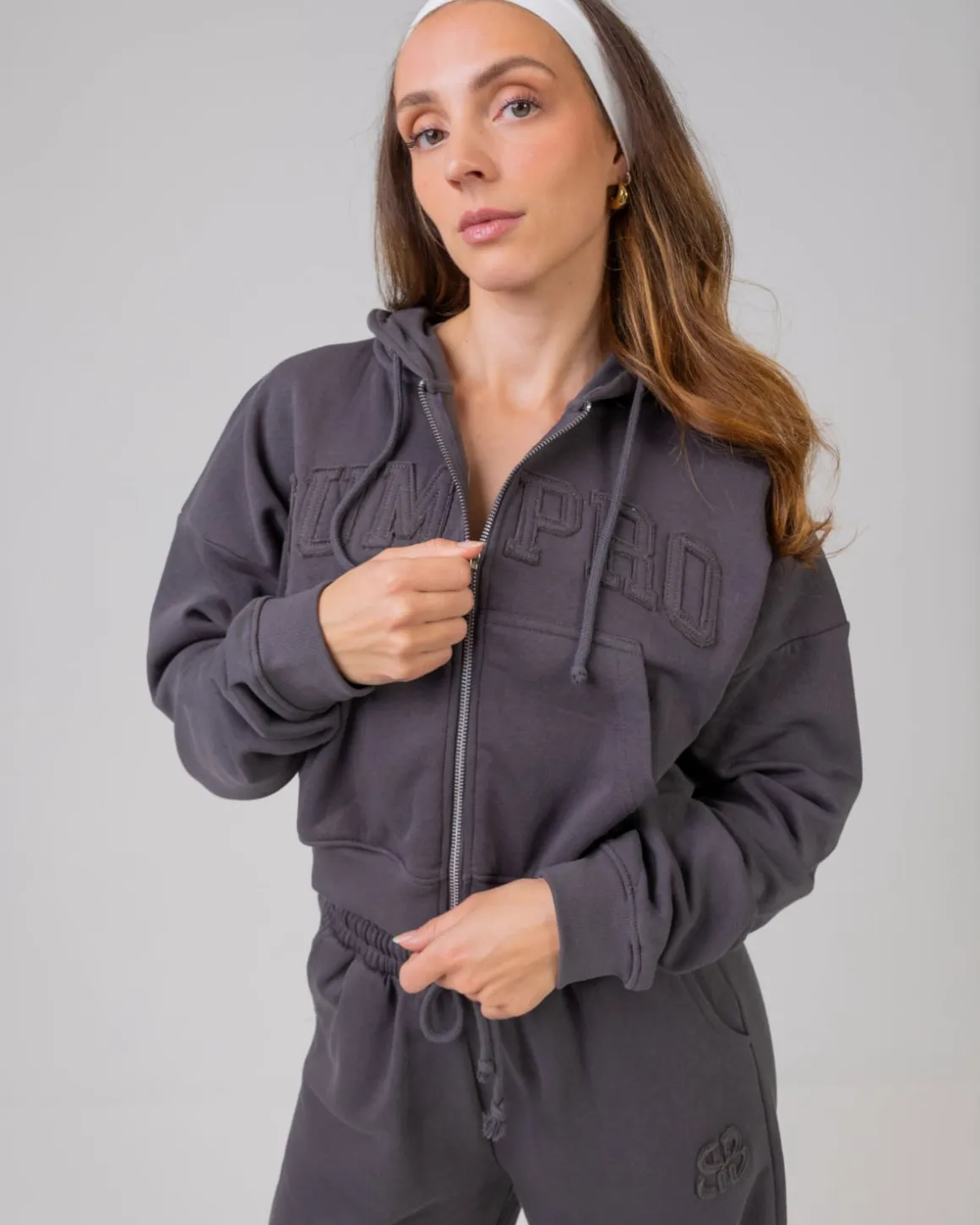 Cropped Hoodie + Straight Sweatpants Grey SET