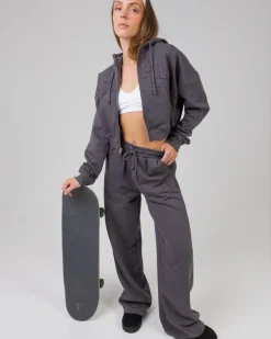 Cropped Hoodie + Straight Sweatpants Grey SET