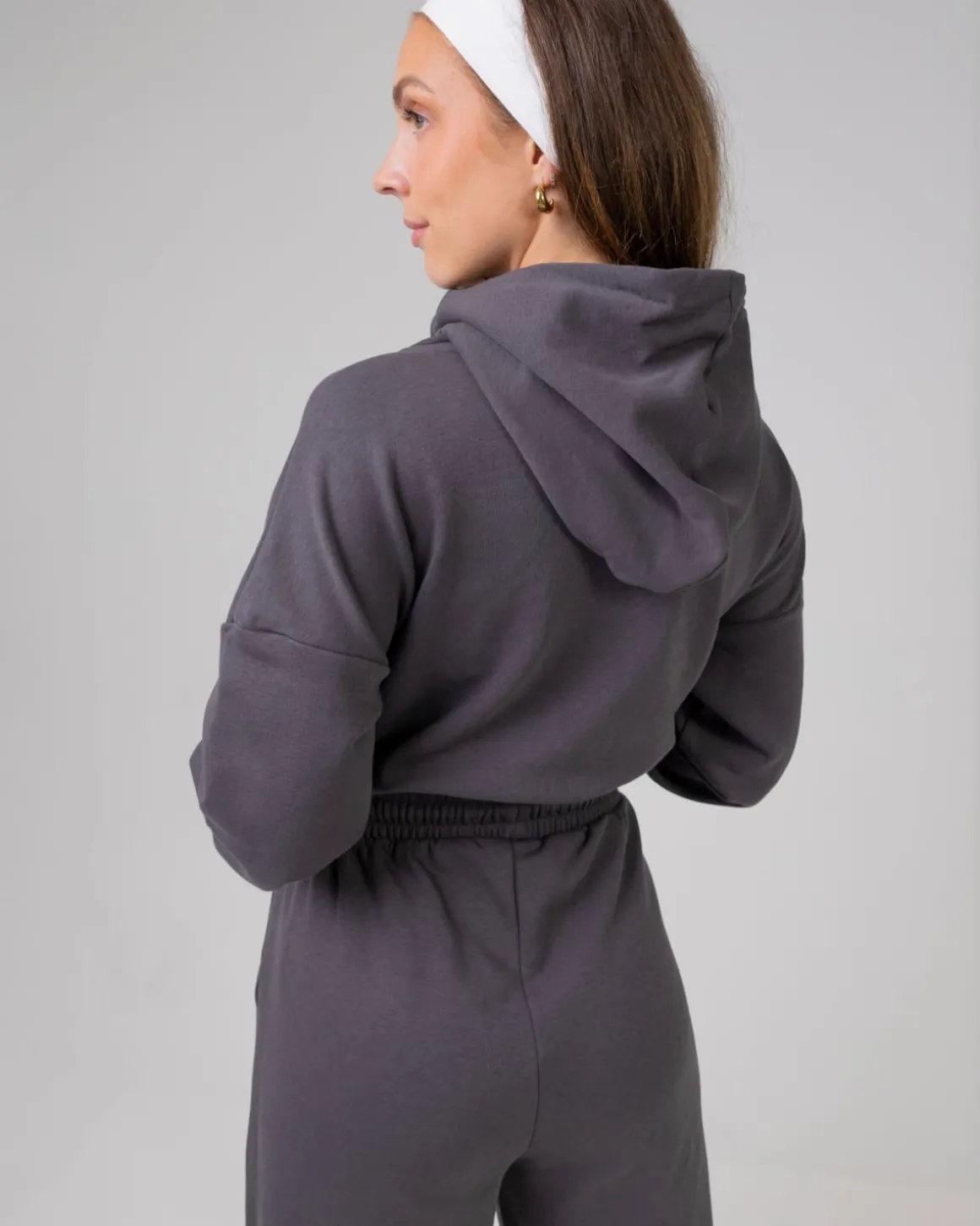 Cropped Hoodie + Straight Sweatpants Grey SET