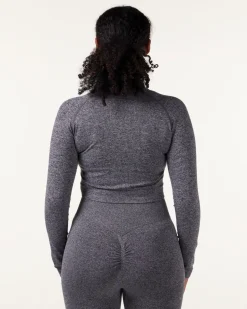 Device Seamless Ruch Crop LS Dk Grey Marl