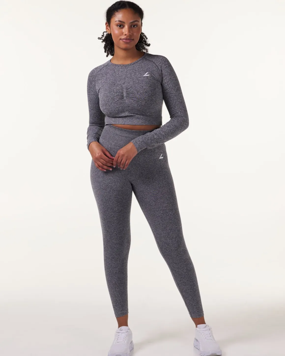 Device Seamless Ruch Crop LS Dk Grey Marl