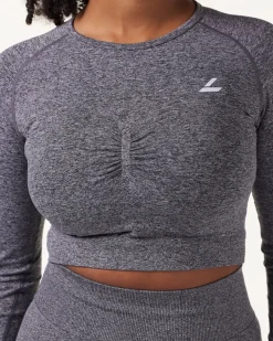 Device Seamless Ruch Crop LS Dk Grey Marl