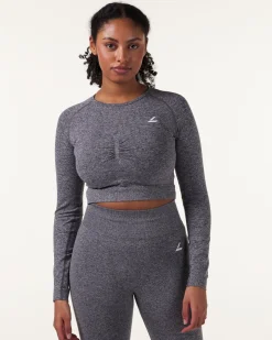 Device Seamless Ruch Crop LS Dk Grey Marl