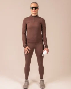 Essential 1/4 Zip + Second Skin Pocket Tights Brown Pine SET