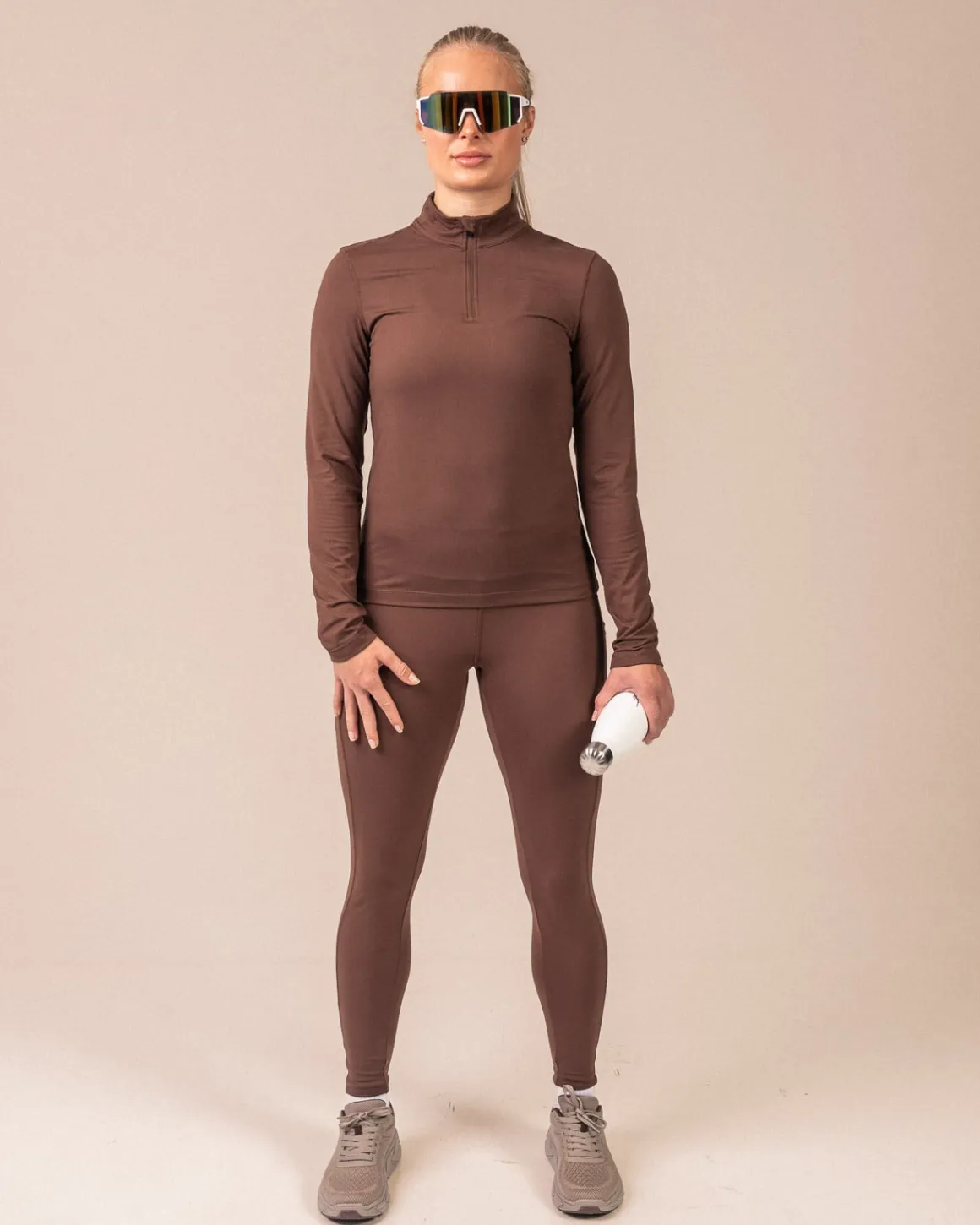 Essential 1/4 Zip + Second Skin Pocket Tights Brown Pine SET