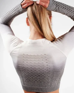 Fade Mesh Seamless Crop LS Black + Grey Ombre 2-PACK
