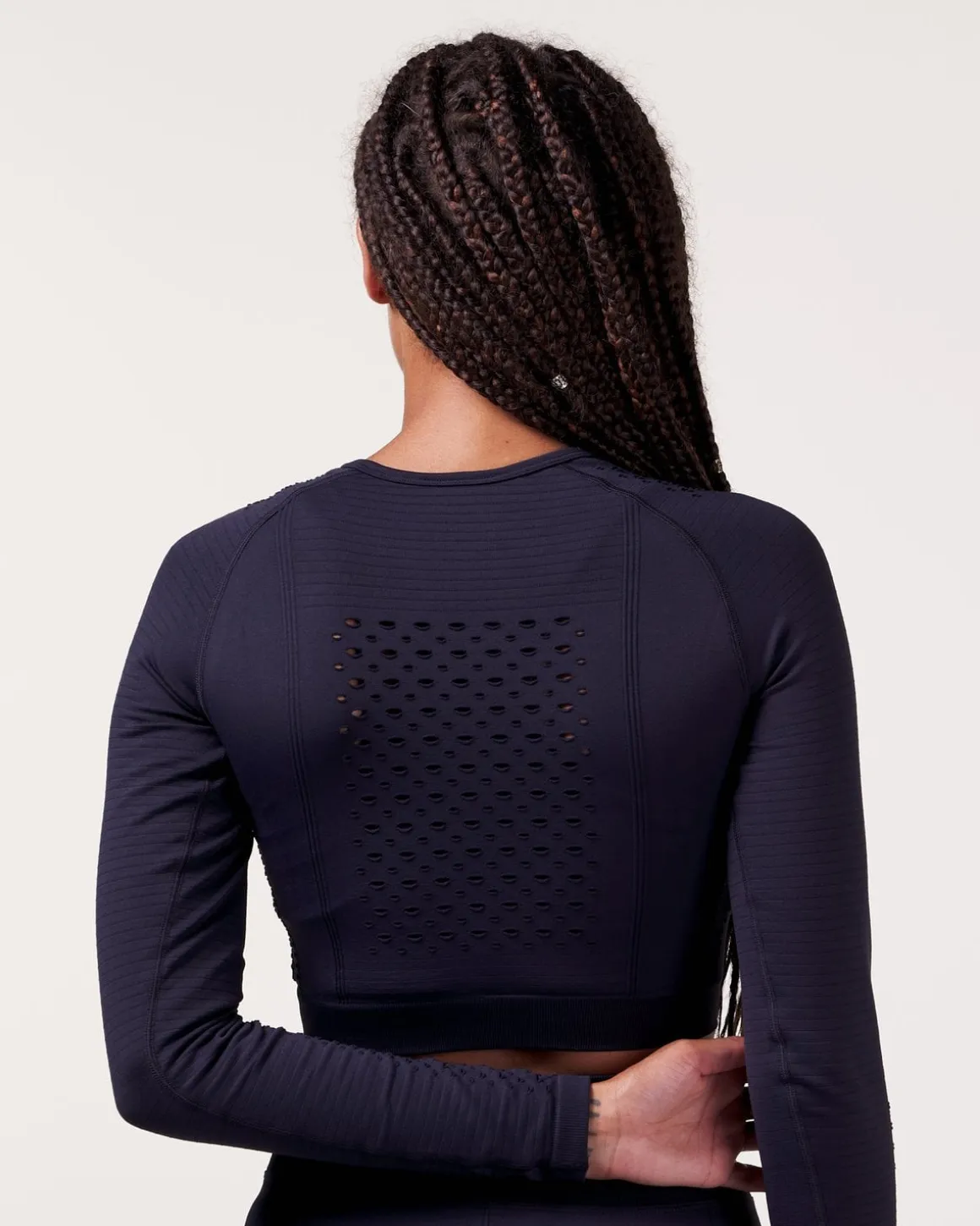 Fade Mesh Seamless Crop LS Black + Grey Ombre 2-PACK