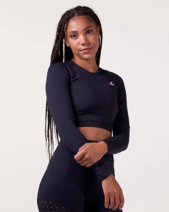 Fade Mesh Seamless Crop LS Black