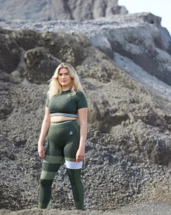 Gravity Logo Seamless Crop Tee Green Olive Marl
