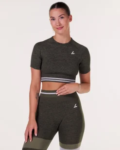 Gravity Logo Seamless Crop Tee Green Olive Marl