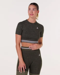 Gravity Logo Seamless Crop Tee Green Olive Marl