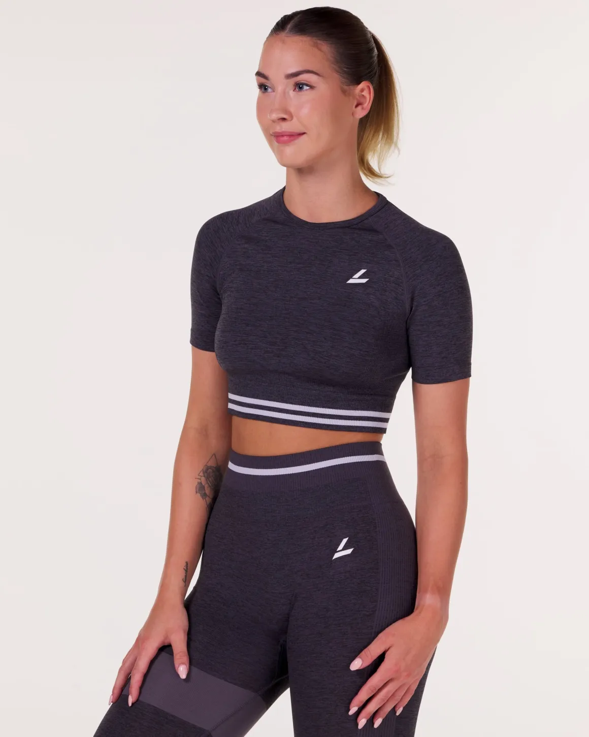 Gravity Seamless Crop Tee + Tights Grey Iron Marl