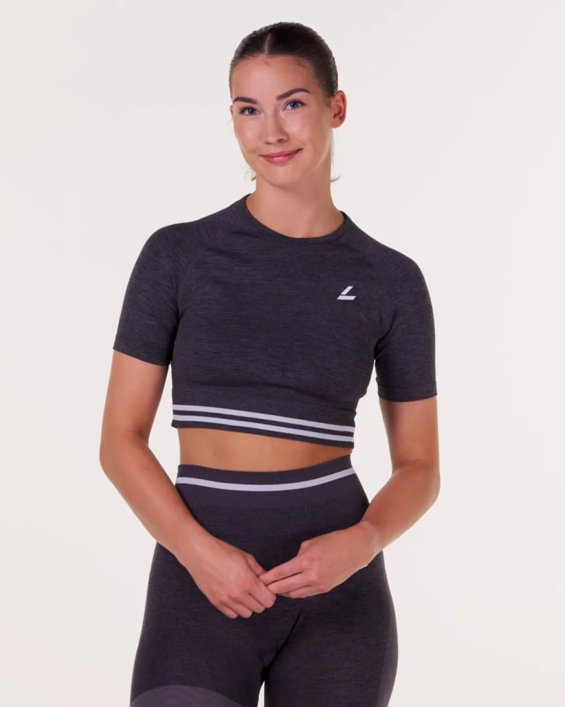 Gravity Seamless Crop Tee + Tights Grey Iron Marl