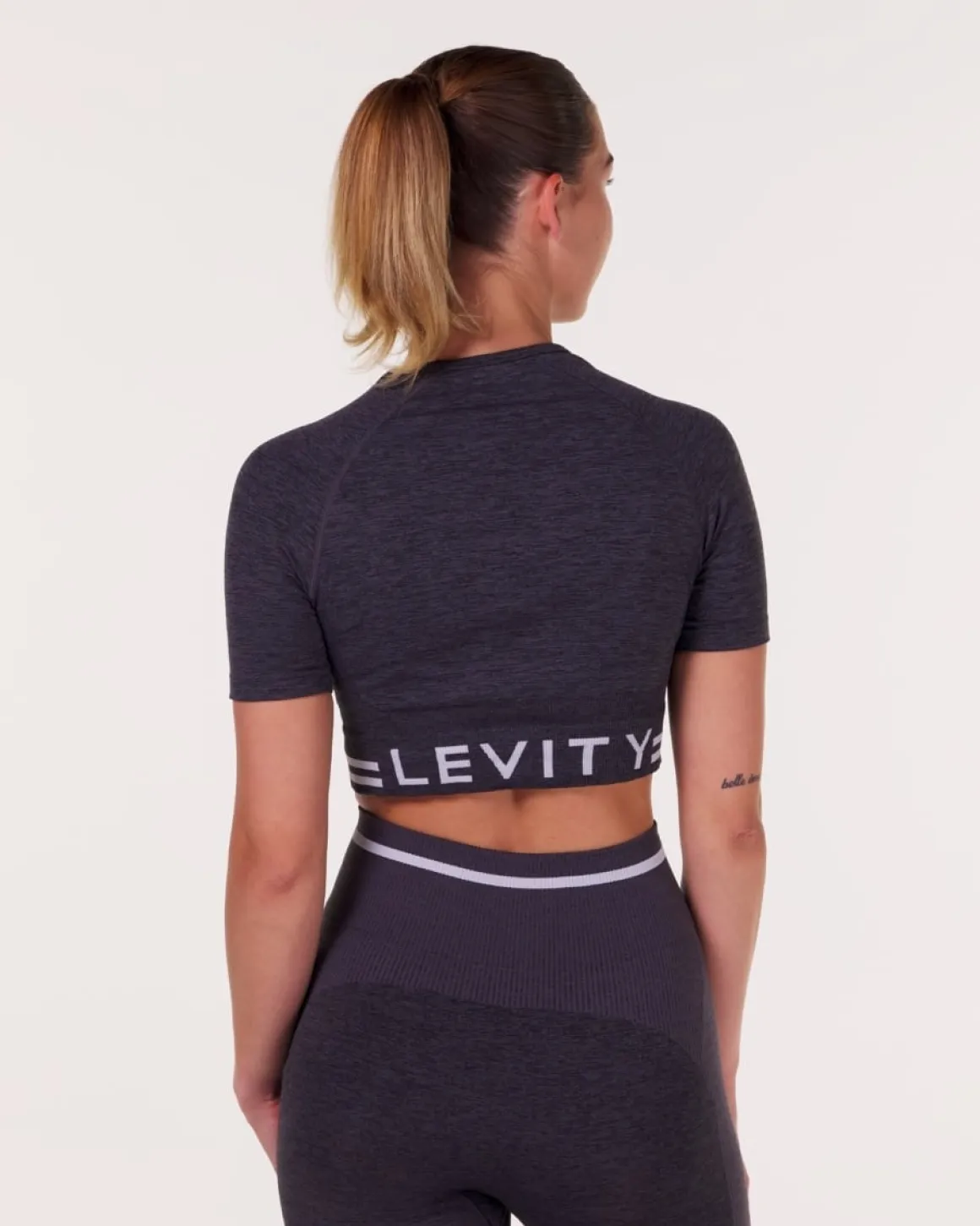 Gravity Seamless Crop Tee + Tights Grey Iron Marl