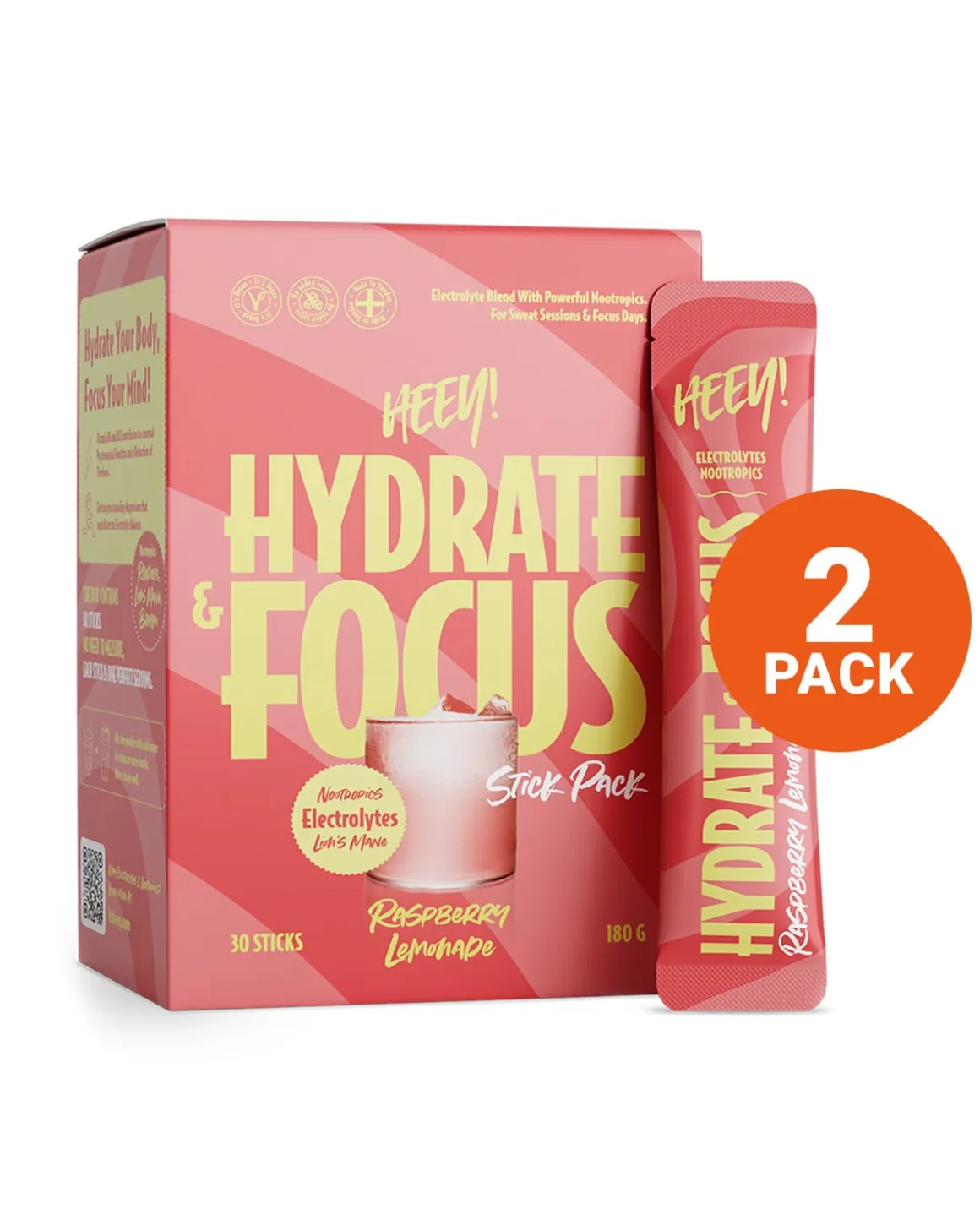 Heey! Hydrate & Focus Electrolytes Raspberry Lemonade 2x30stk