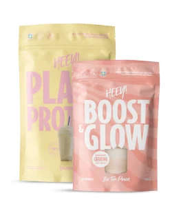 Heey! Vegan Plant Protein Vanilla 500g og Boost & Glow Creatine + Collegan Ice Tea Peach 300g