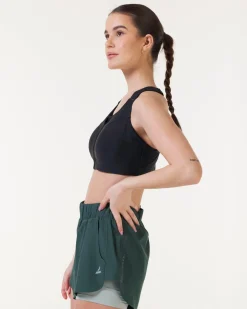 High Support Front Zip Bra Black