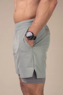 Hybrid 2-1 Pocket Shorts M Green Slate