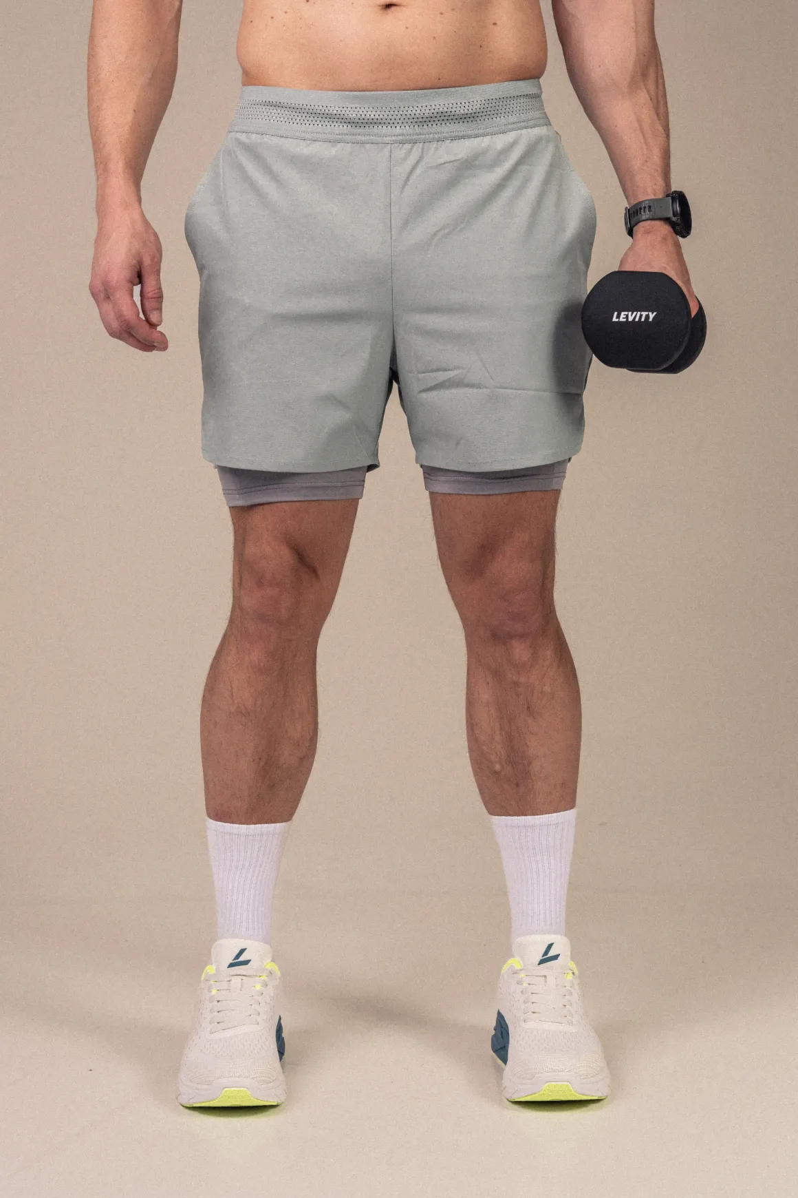 Hybrid 2-1 Pocket Shorts M Green Slate