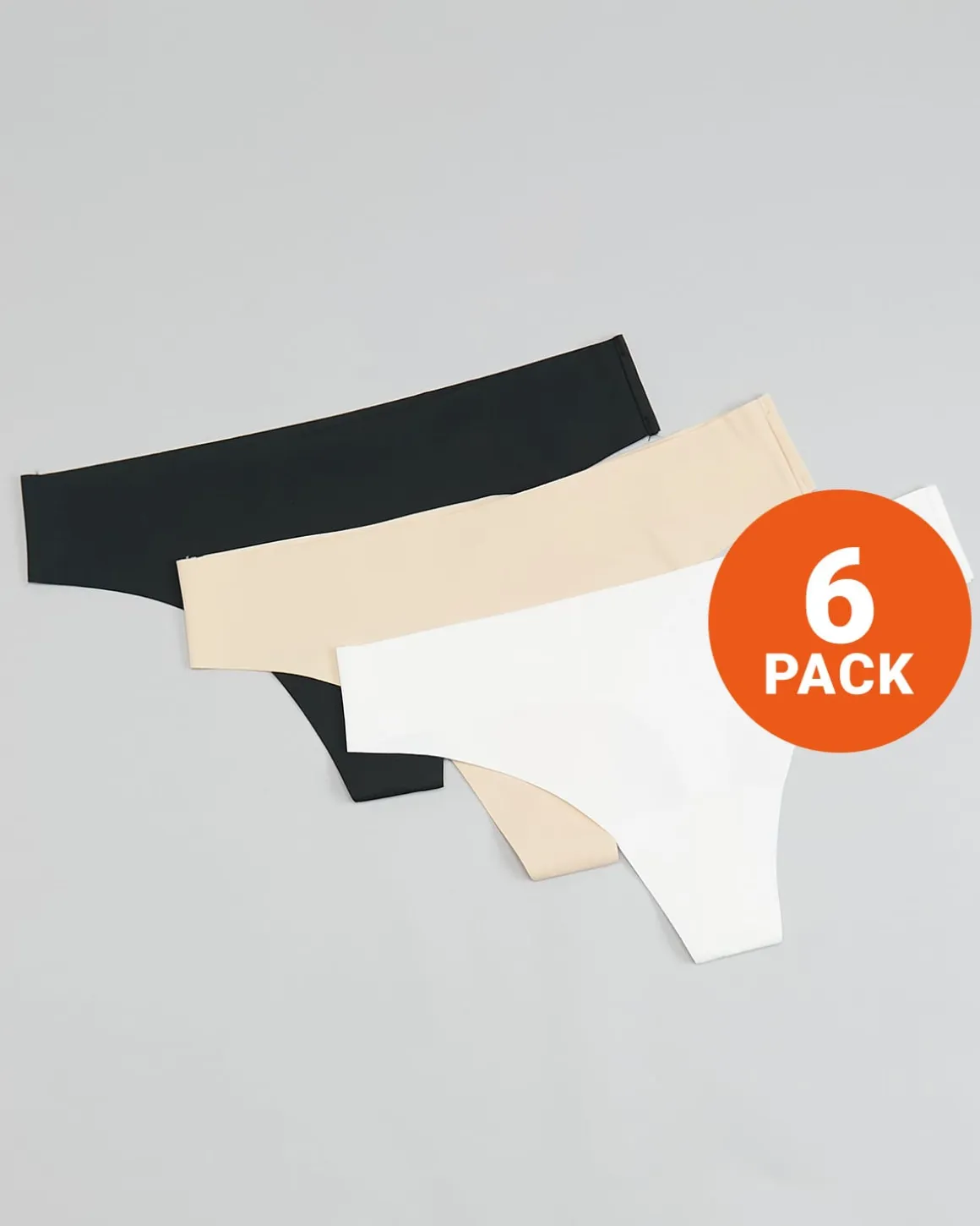 Invisible Thong Black/White/Sand 6-PACK