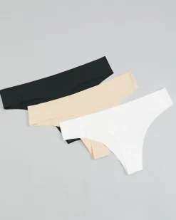 Invisible Thong Black/White/Sand 6-PACK