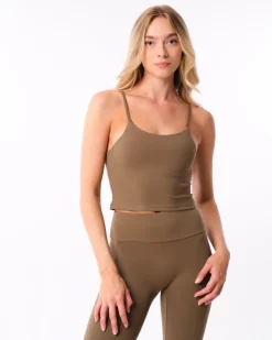 Lively Scrunch Pocket Tights + Crop Tank Green Olive SET