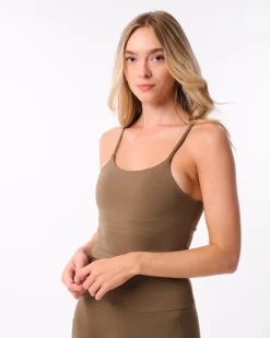 Lively Scrunch Pocket Tights + Crop Tank Green Olive SET