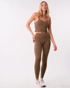 Lively Scrunch Pocket Tights + Crop Tank Green Olive SET