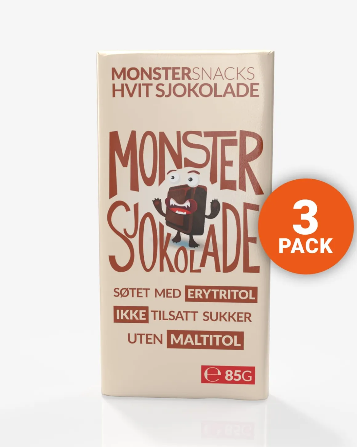 Monster Lavkarbo Belgisk Hvit Sjokolade 3x85g