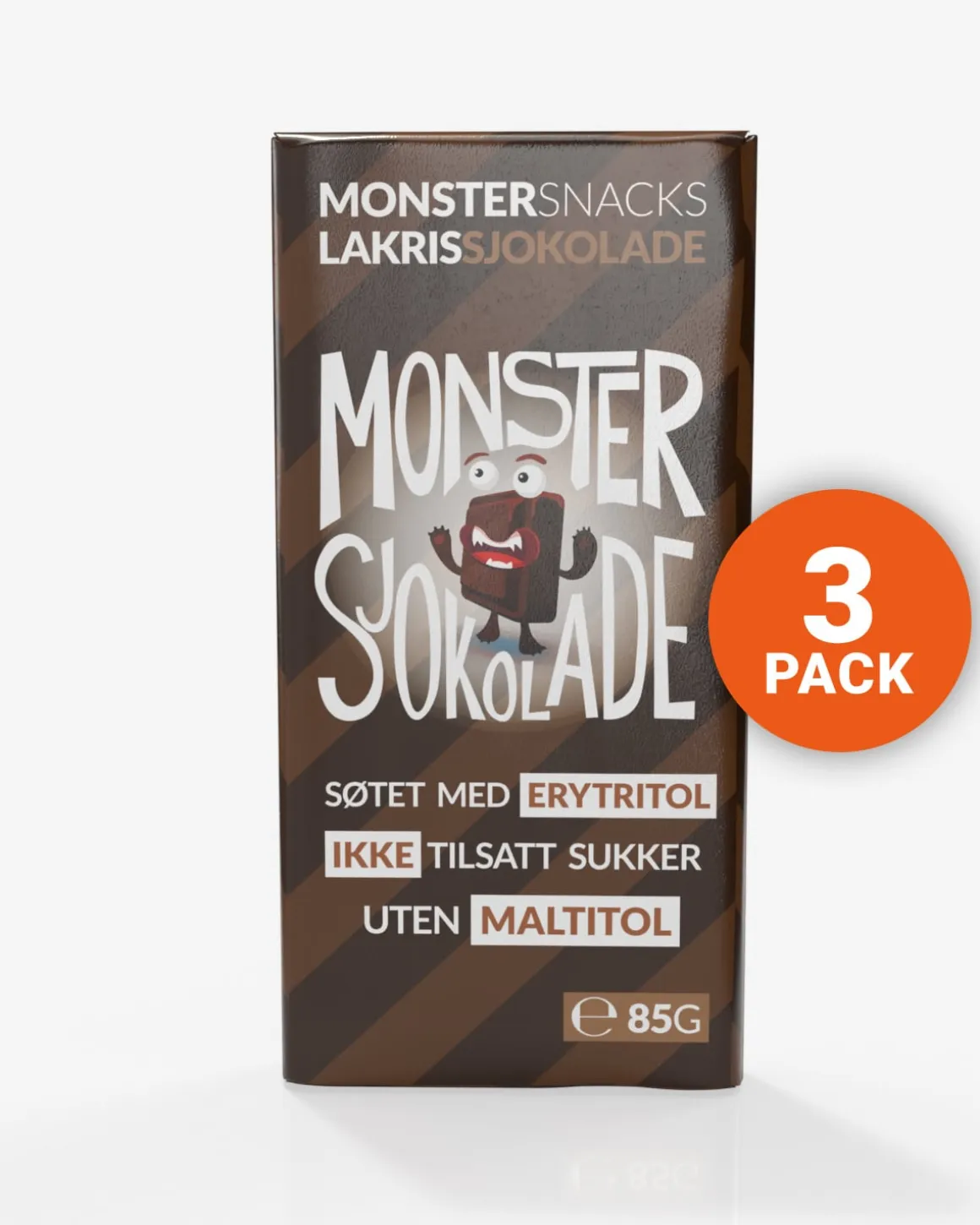 Monster Lavkarbo Belgisk Melkesjokolade m/Lakrisrot 3x85g