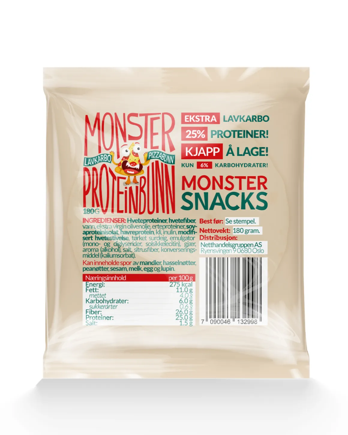 Monster Lavkarbo Pizzabunn 3x180g