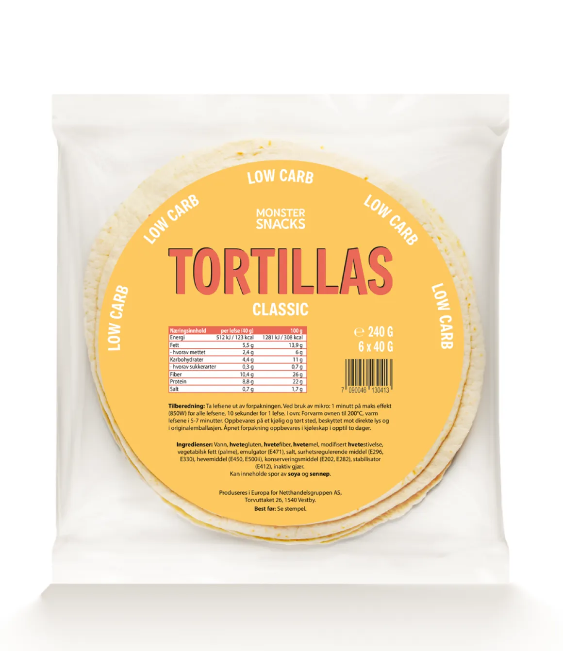 Monster Lavkarbo Tortillas (6 lefser)