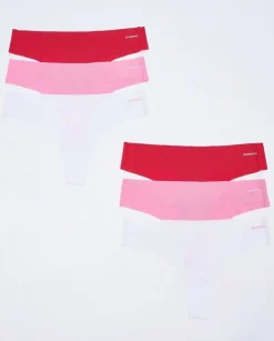 No Show Thong Rib Pink/Red/White 6-pack
