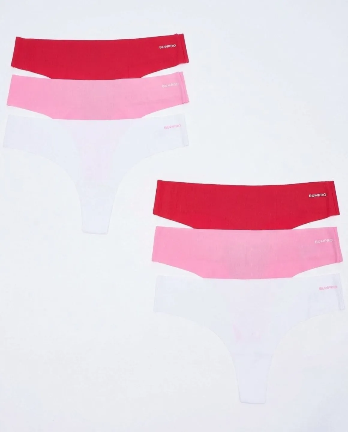No Show Thong Rib Pink/Red/White 6-pack