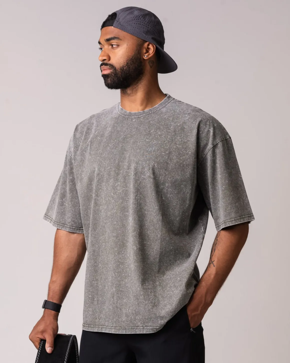 Oversized Cotton T-Shirt M Green Washed