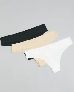 3-pack Invisible Thong Black/White/Sand