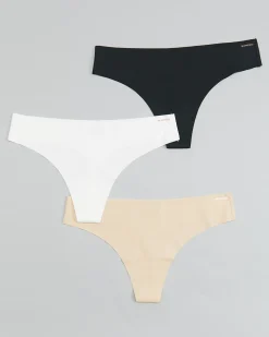 3-pack No Show Thong Black/White/Sand